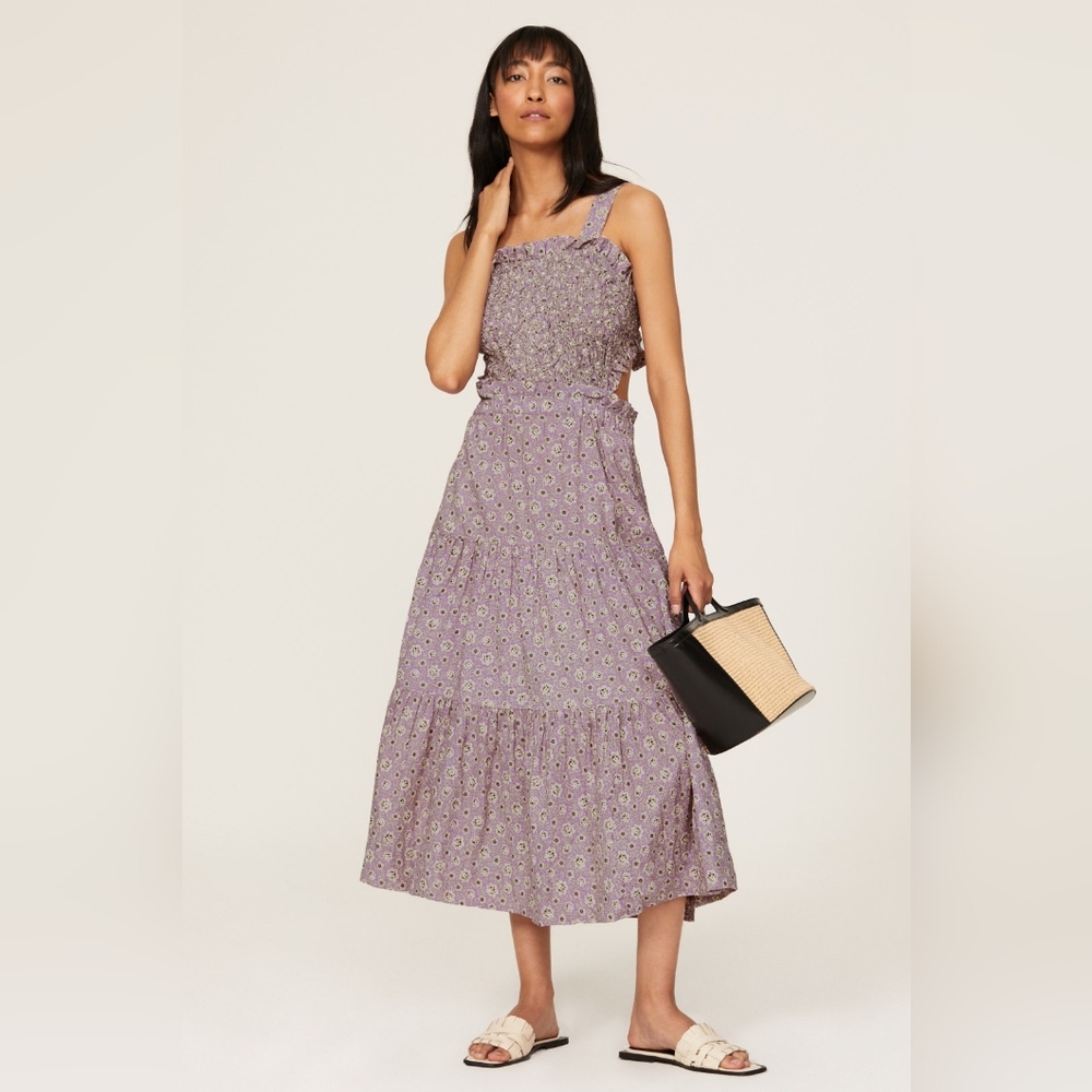 Sea New York Ida Apron Dress Purple Floral Midi Size L Adjustable Straps